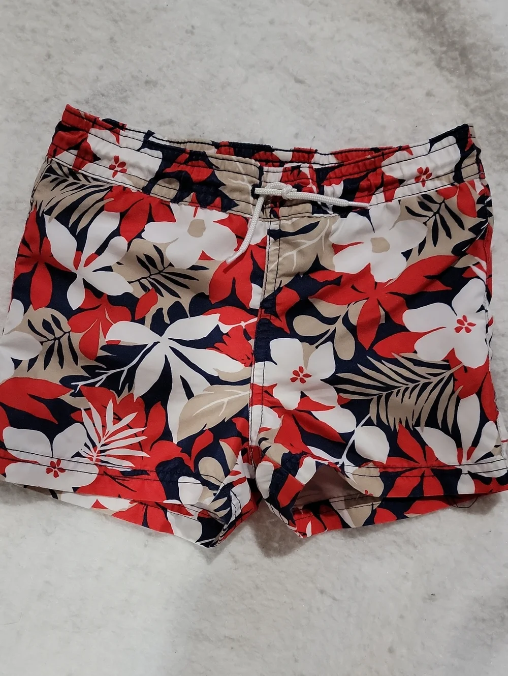 Janie and Jack Red Navy Cream Floral Drawstring Bermuda Shorts